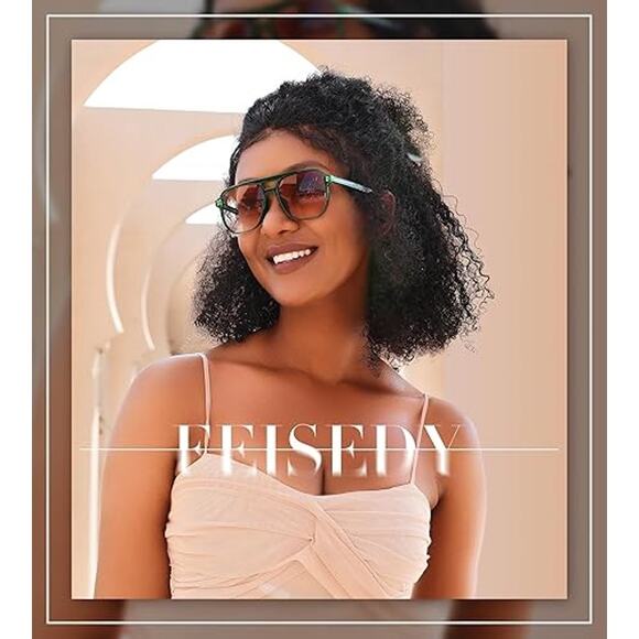 New Feisedy Womens Green Frame Brown Lens 70s Retro Square Aviator Sunglasses - Picture 6 of 6